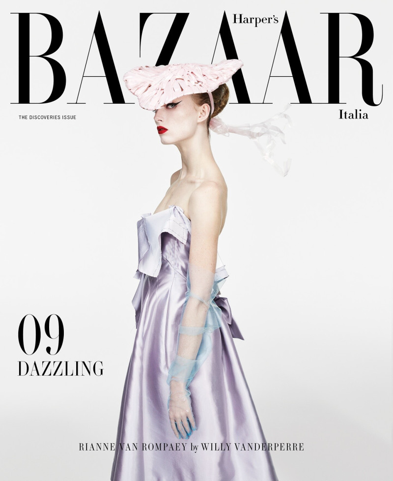 Rianne Van Rompaey featured on the Harper\'s Bazaar Italy cover from February 2024