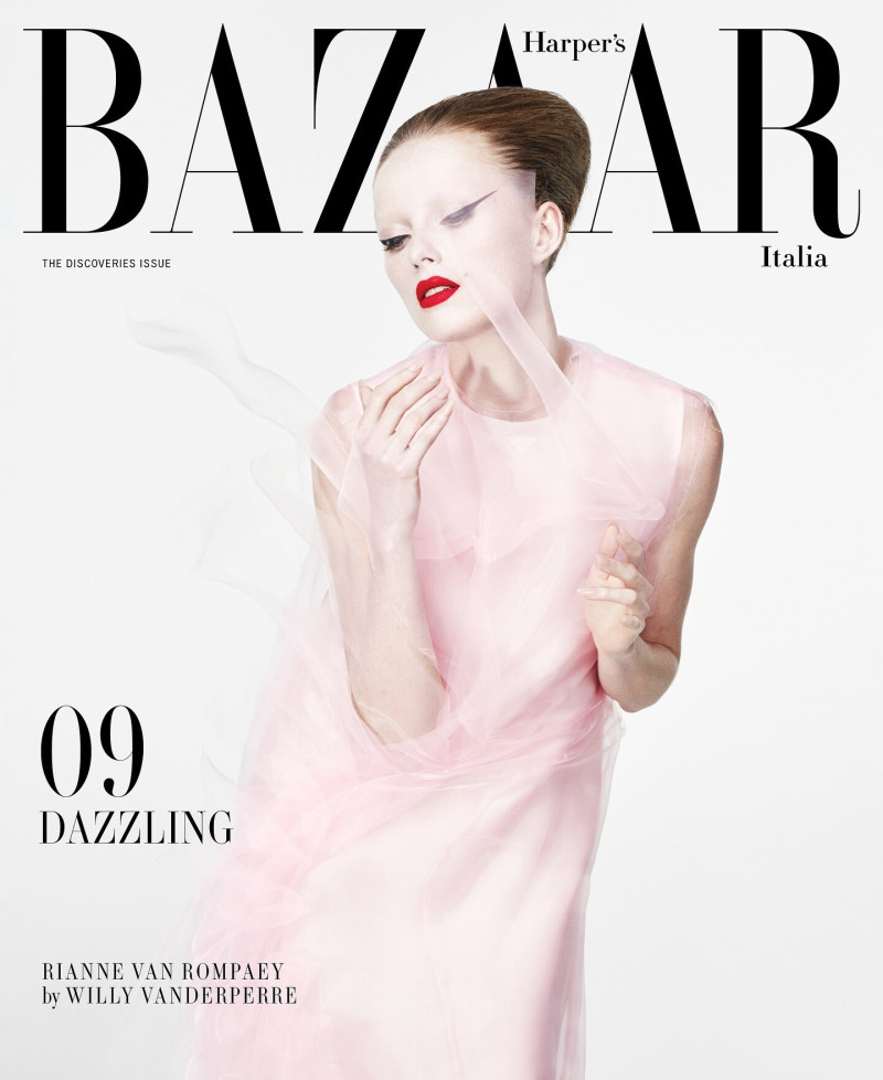 Rianne Van Rompaey featured on the Harper\'s Bazaar Italy cover from February 2024