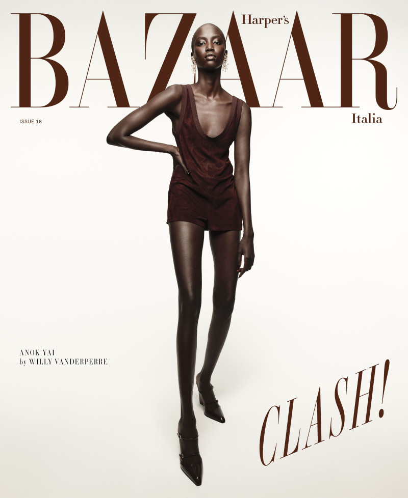 Anok Yai featured on the Harper\'s Bazaar Italy cover from March 2025