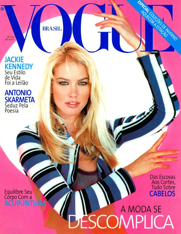 Valeria Mazza featured on the Vogue Brazil cover from May 1996