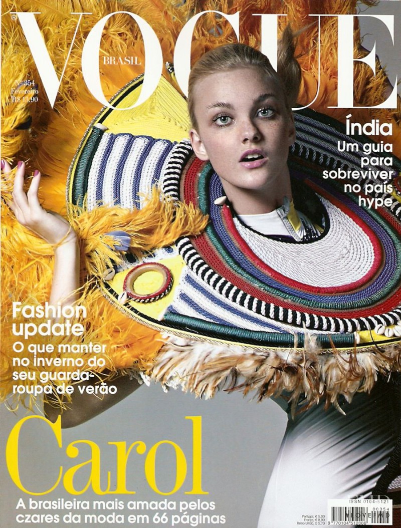 Caroline Trentini featured on the Vogue Brazil cover from February 2008