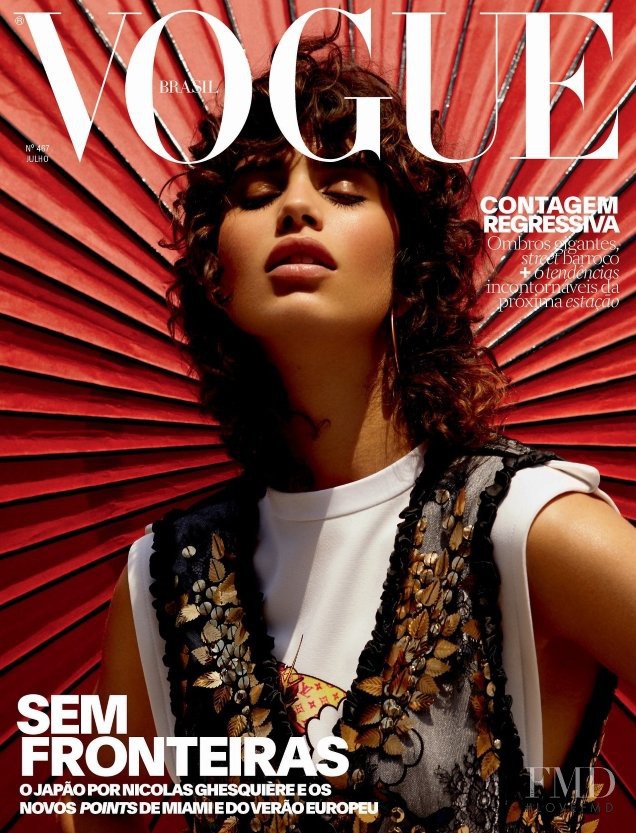 Mica Arganaraz featured on the Vogue Brazil cover from July 2017