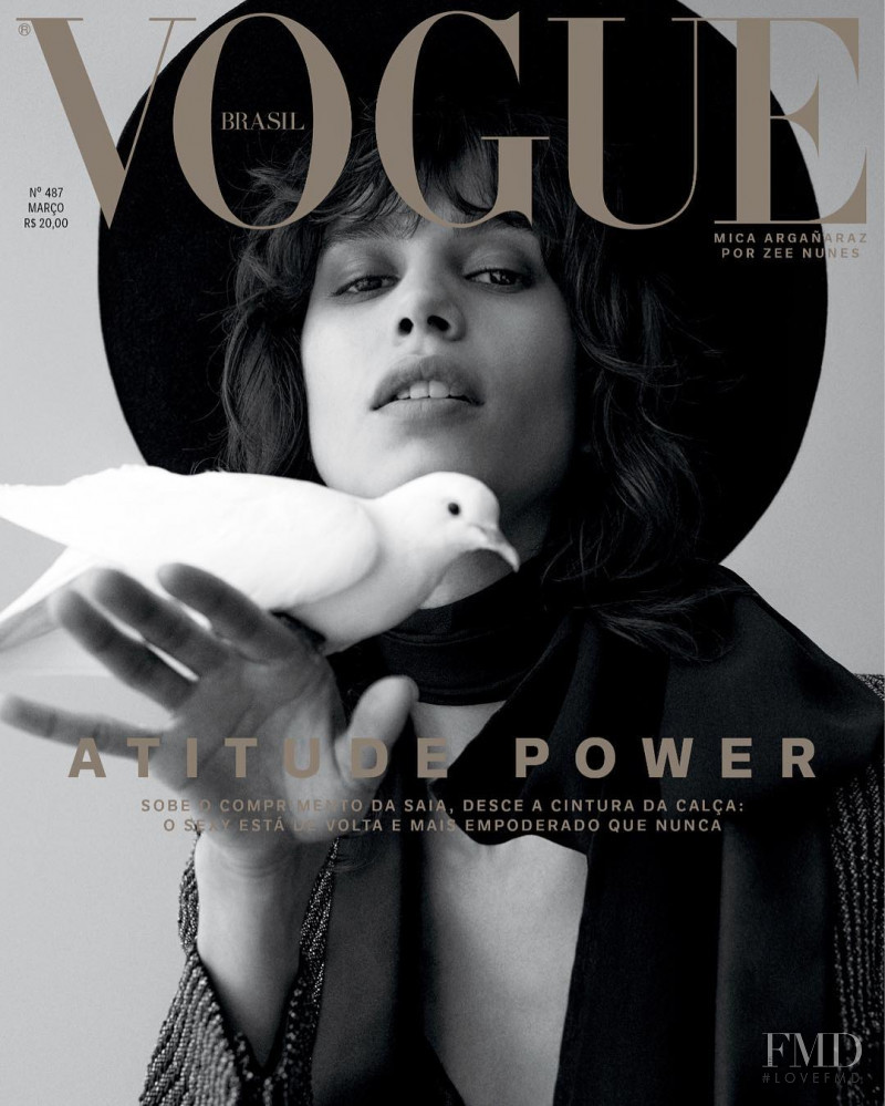 Mica Arganaraz featured on the Vogue Brazil cover from March 2019