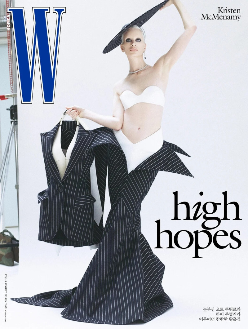 Kristen McMenamy featured on the W cover from August 2025