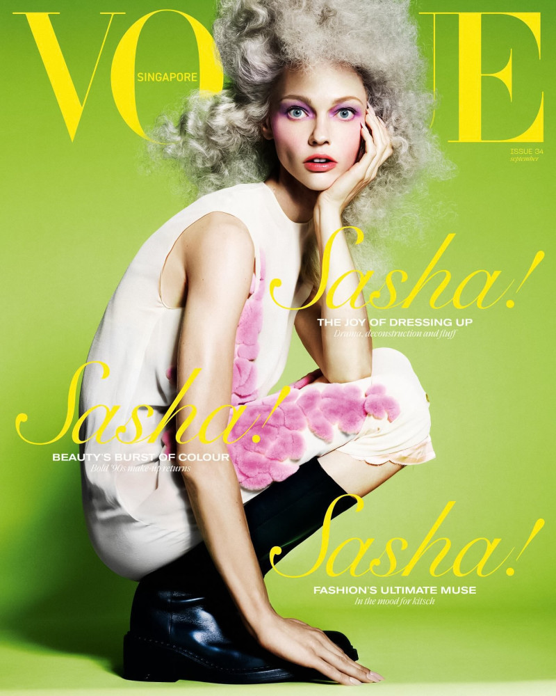 Sasha Pivovarova featured on the Vogue Singapore cover from September 2024