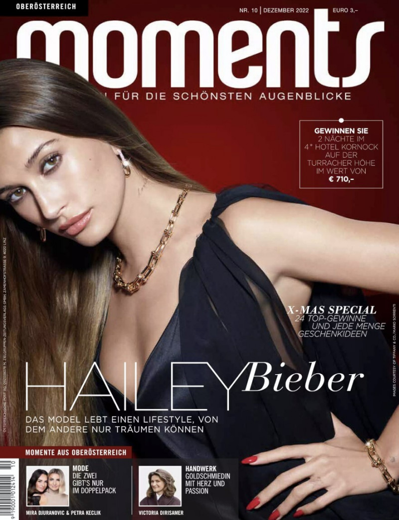 Hailey Baldwin Bieber featured on the Moments cover from December 2022