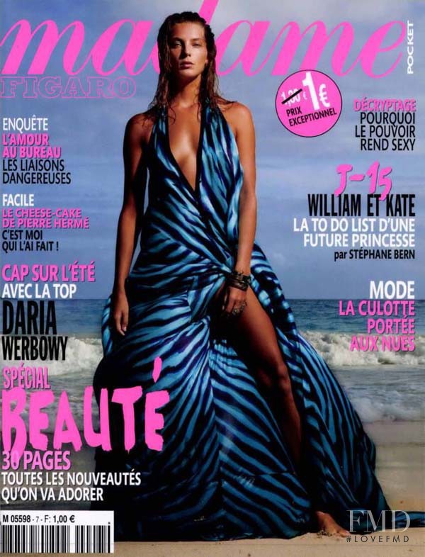Daria Werbowy featured on the Madame Figaro France cover from April 2011