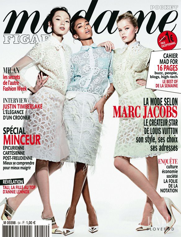 Anais Mali, Xiao Wen Ju, Frida Aasen featured on the Madame Figaro France cover from March 2012