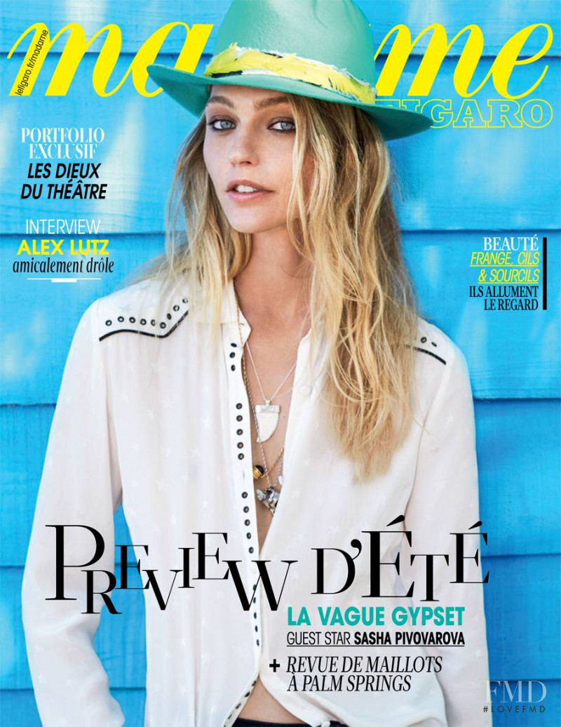 Sasha Pivovarova featured on the Madame Figaro France cover from May 2015