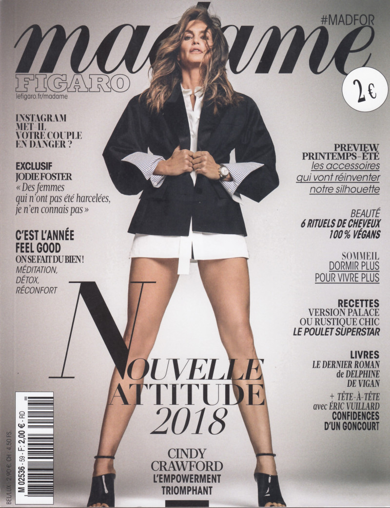 Cindy Crawford featured on the Madame Figaro France cover from December 2017