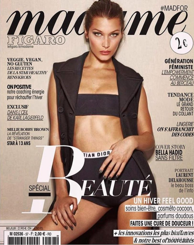 Bella Hadid featured on the Madame Figaro France cover from October 2017