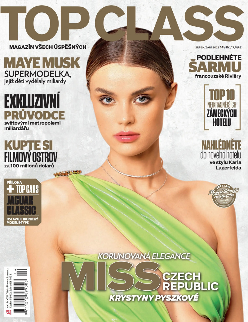 Krystyna Pyszkova featured on the Top Class cover from August 2023