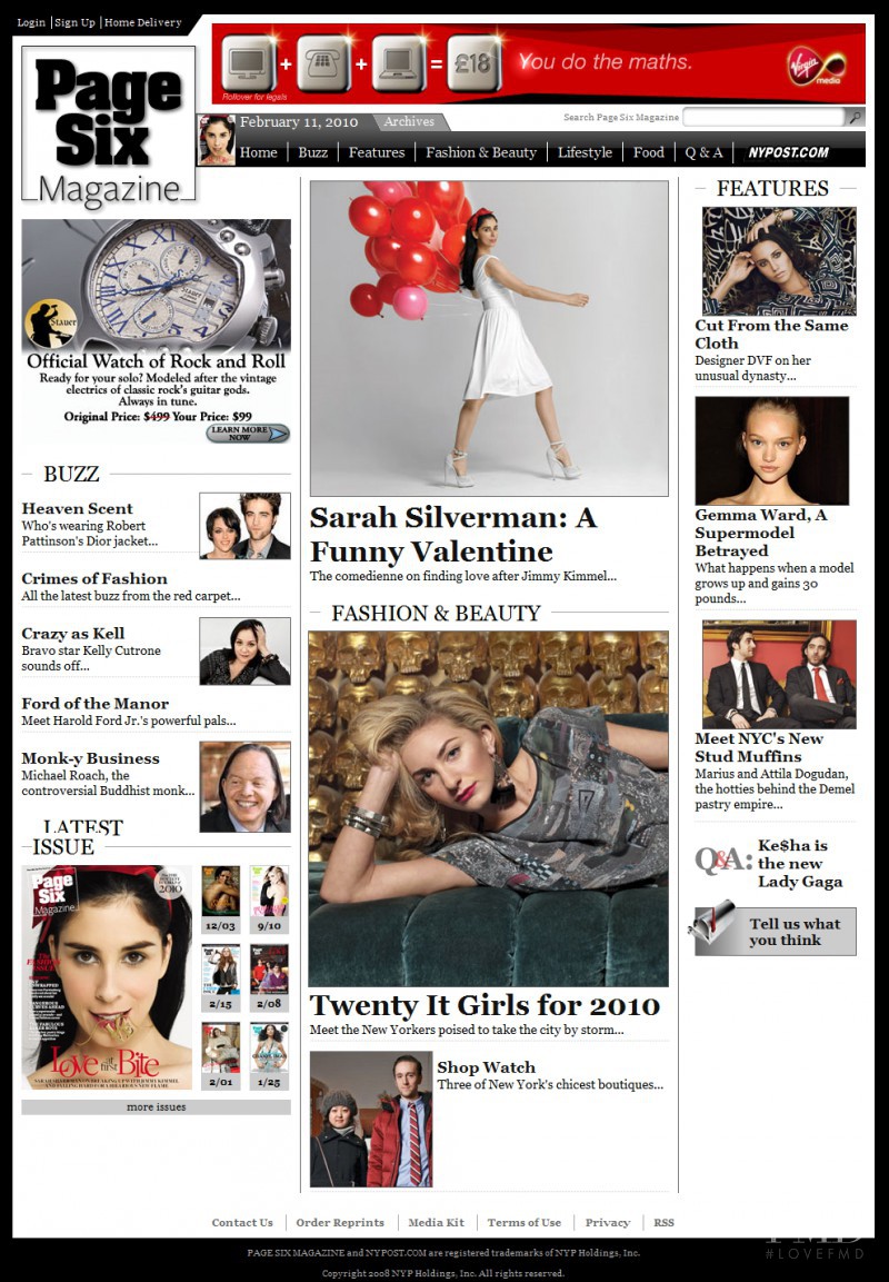  featured on the PageSixMagazine.com screen from April 2010