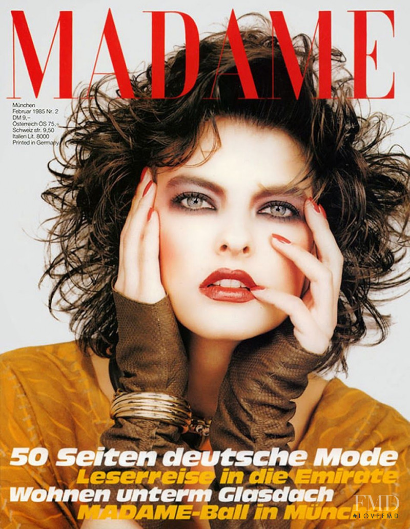 Linda Evangelista featured on the Madame cover from February 1985