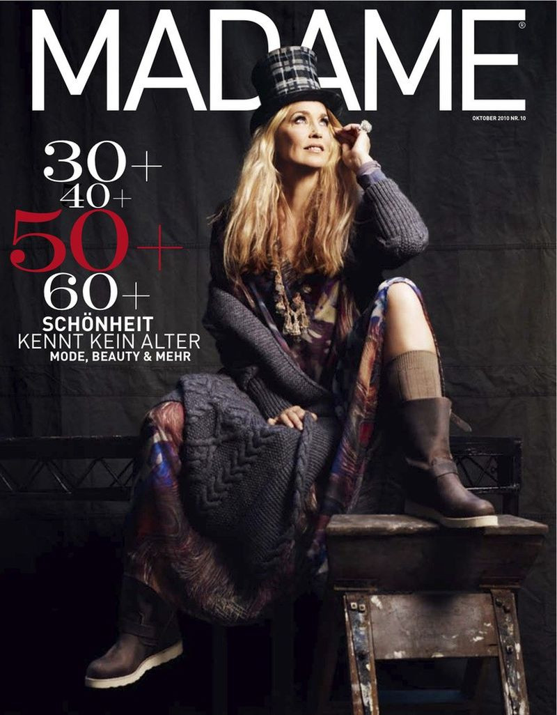 Jerry Hall featured on the Madame cover from October 2010