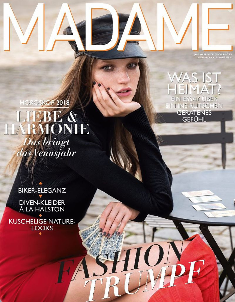 Eva Klimkova featured on the Madame cover from January 2018