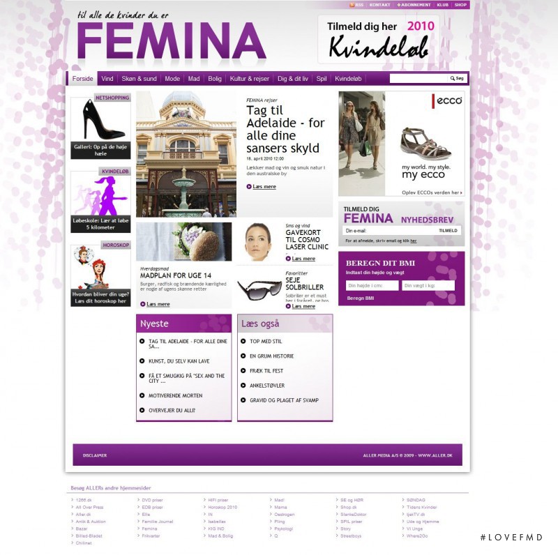  featured on the Femina.dk screen from April 2010