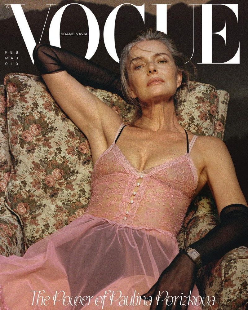 Paulina Porizkova featured on the Vogue Scandinavia cover from February 2023