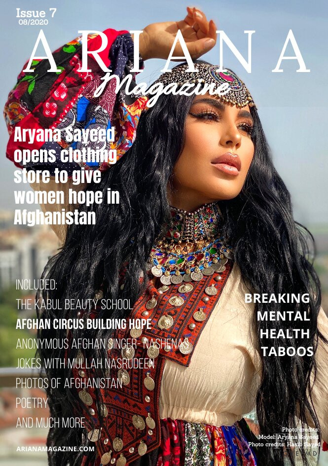 Aryana Sayeed featured on the Ariana Magazine cover from August 2020