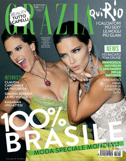 Adriana Lima, Alessandra Ambrosio featured on the Grazia Italy cover from August 2014