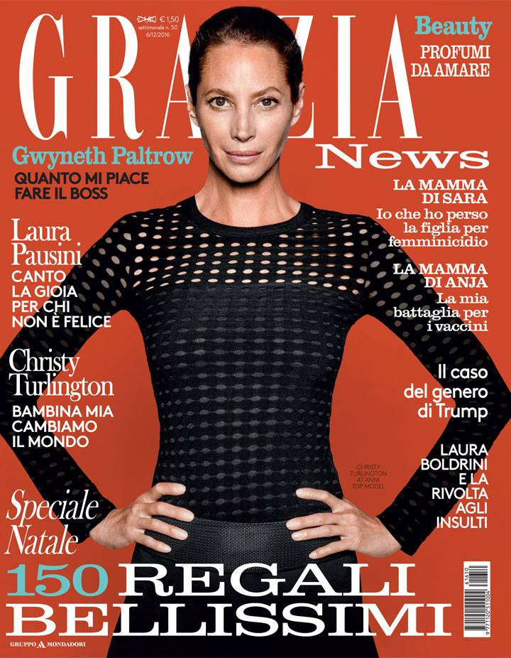 Christy Turlington featured on the Grazia Italy cover from December 2016