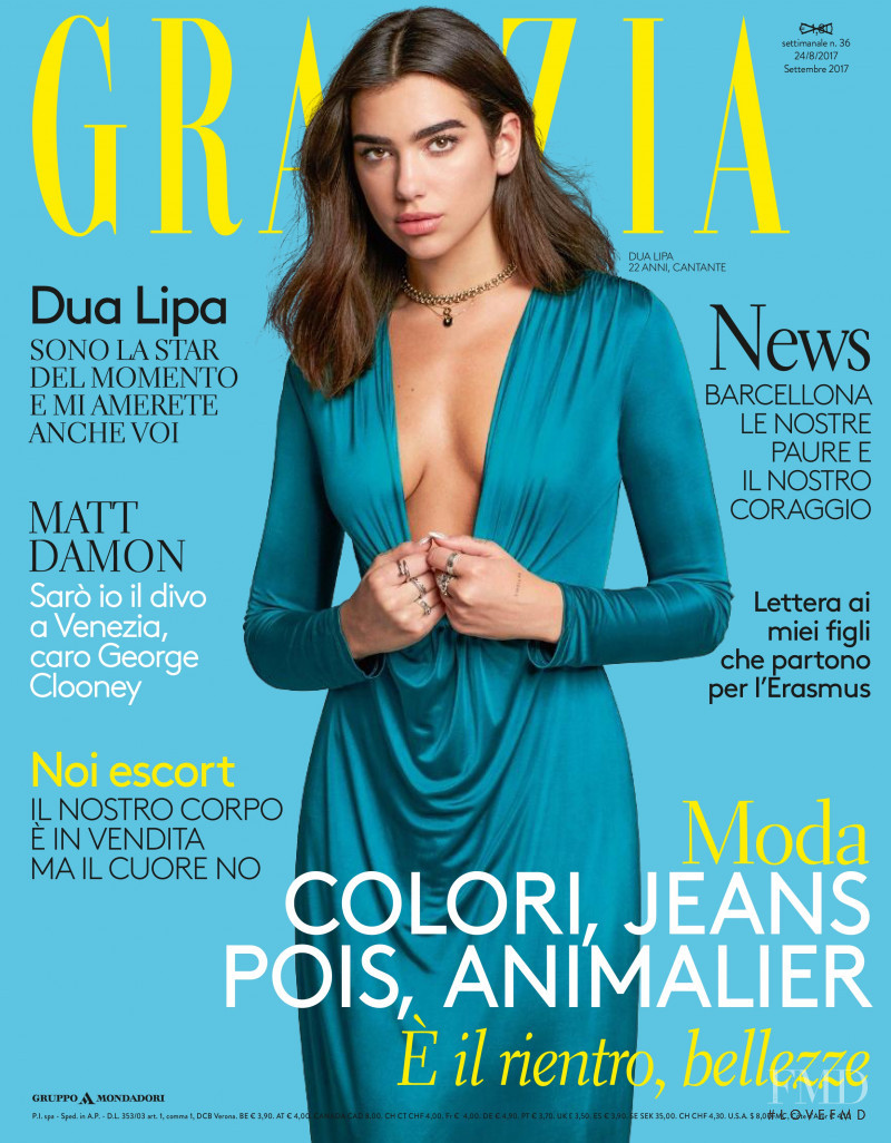 Dua Lipa featured on the Grazia Italy cover from August 2017