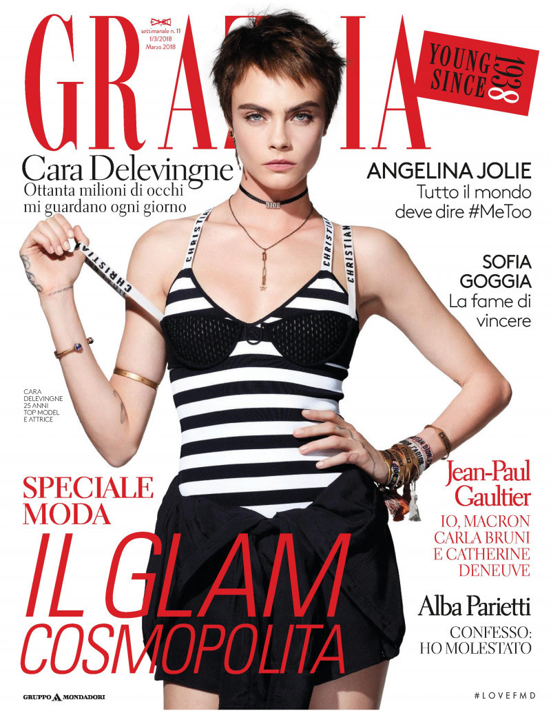 Cara Delevingne featured on the Grazia Italy cover from March 2018