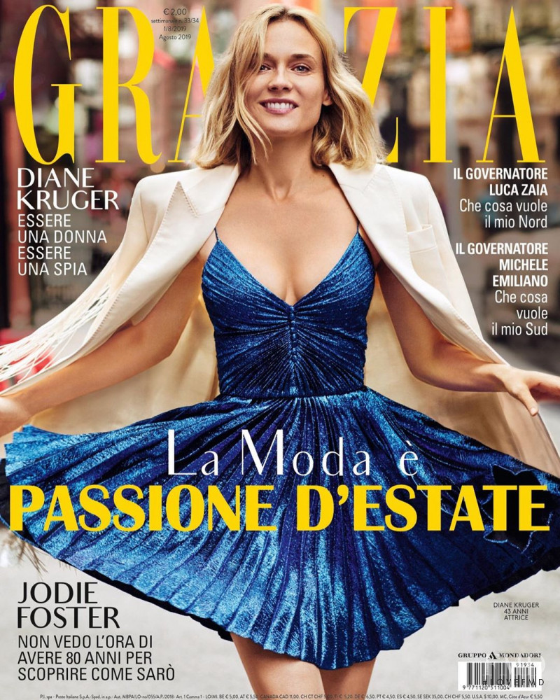 Diane Heidkruger featured on the Grazia Italy cover from August 2019