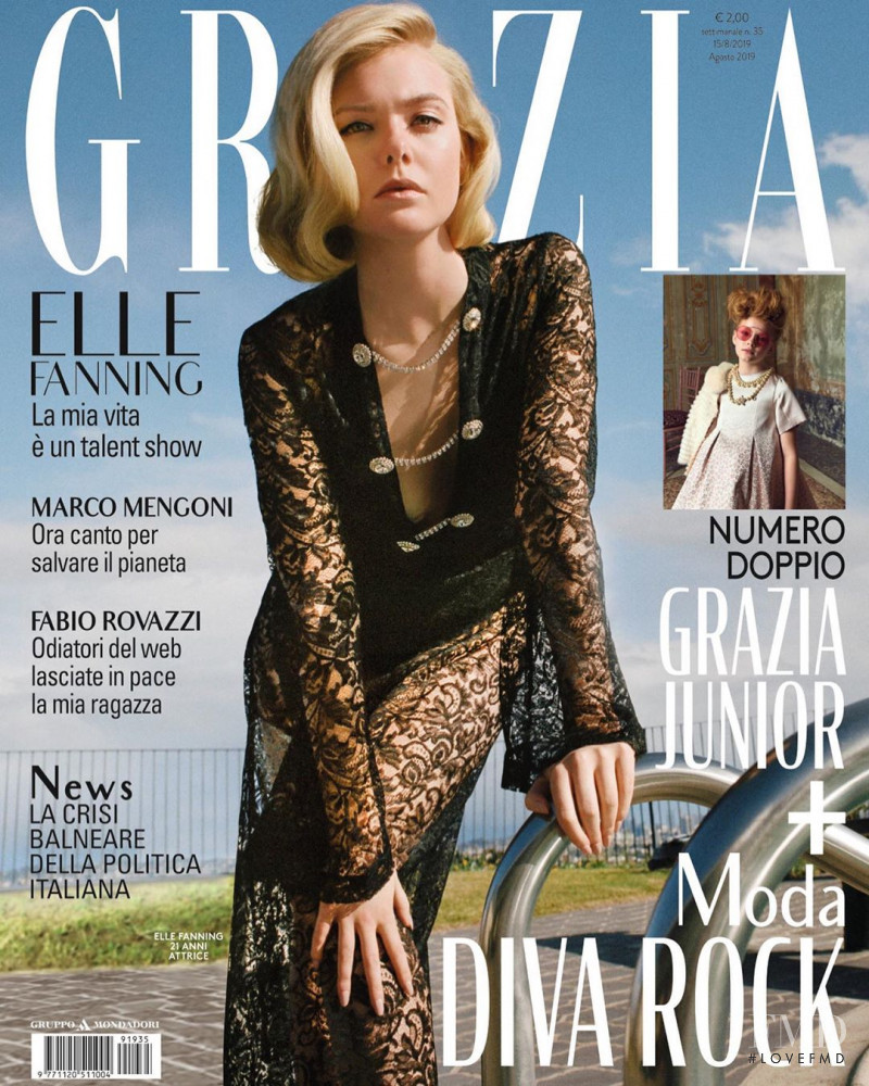 Elle Fanning featured on the Grazia Italy cover from August 2019