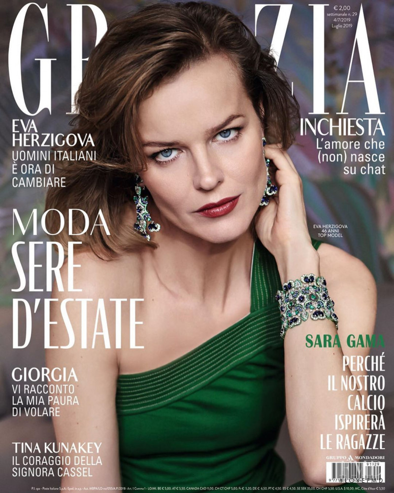 Eva Herzigova featured on the Grazia Italy cover from July 2019