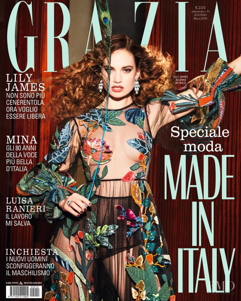 Lily James featured on the Grazia Italy cover from February 2020