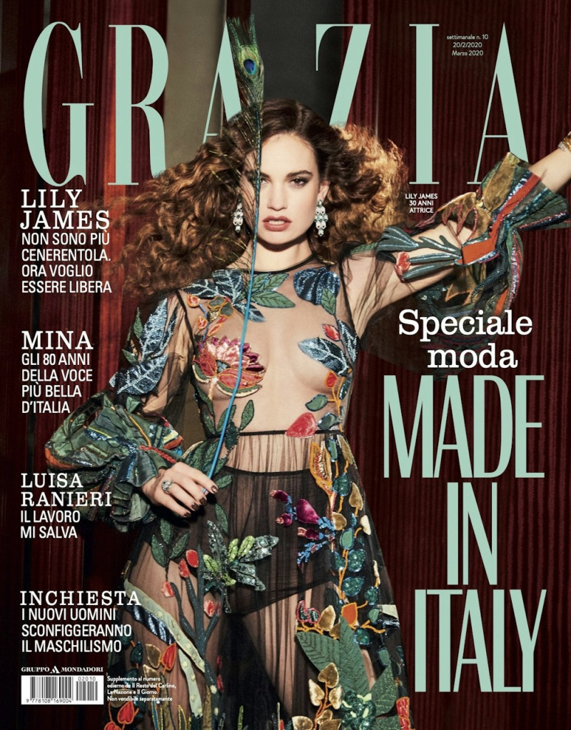 Lily James featured on the Grazia Italy cover from March 2020