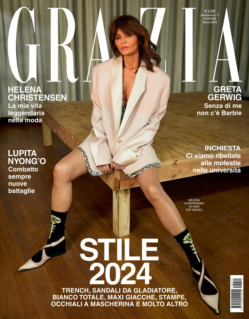 Helena Christensen featured on the Grazia Italy cover from February 2024