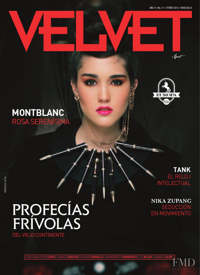 Alexandra Arriaga featured on the Velvet Venezuela cover from September 2012