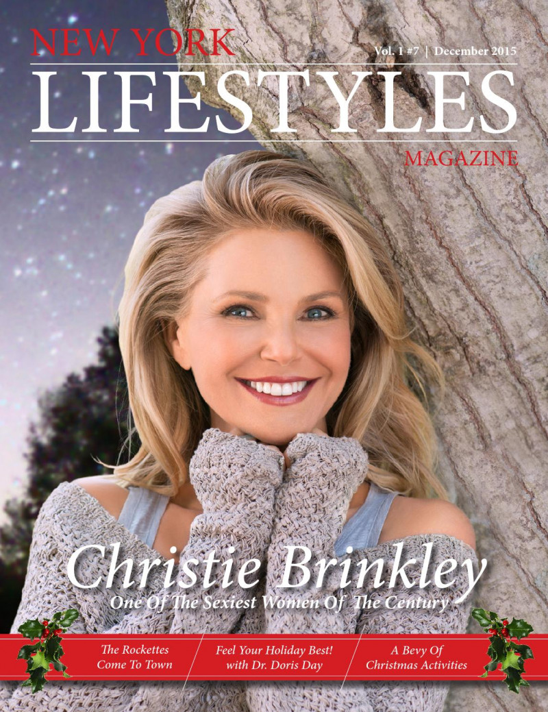 Christie Brinkley featured on the New York Lifestyles Magazine cover from December 2015