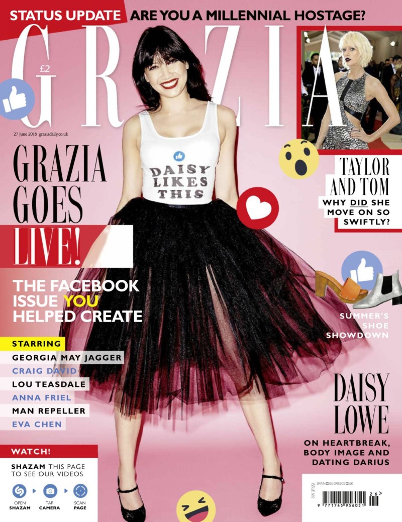 Daisy Lowe featured on the Grazia UK cover from June 2016