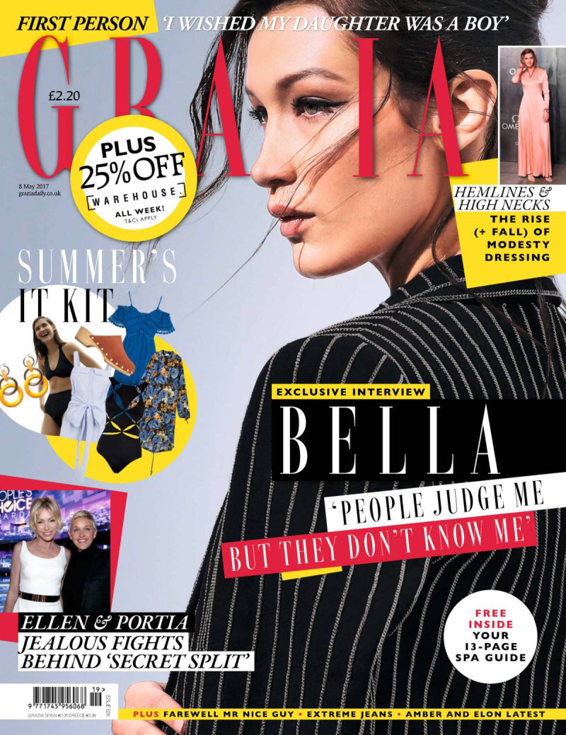 Bella Hadid featured on the Grazia UK cover from May 2017