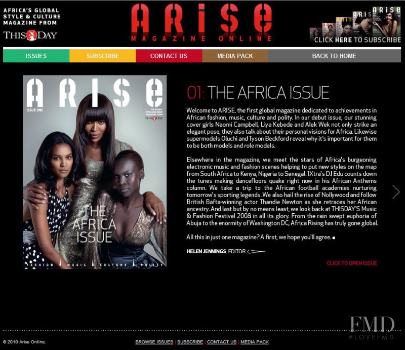  featured on the AriseMagazine.net screen from April 2010