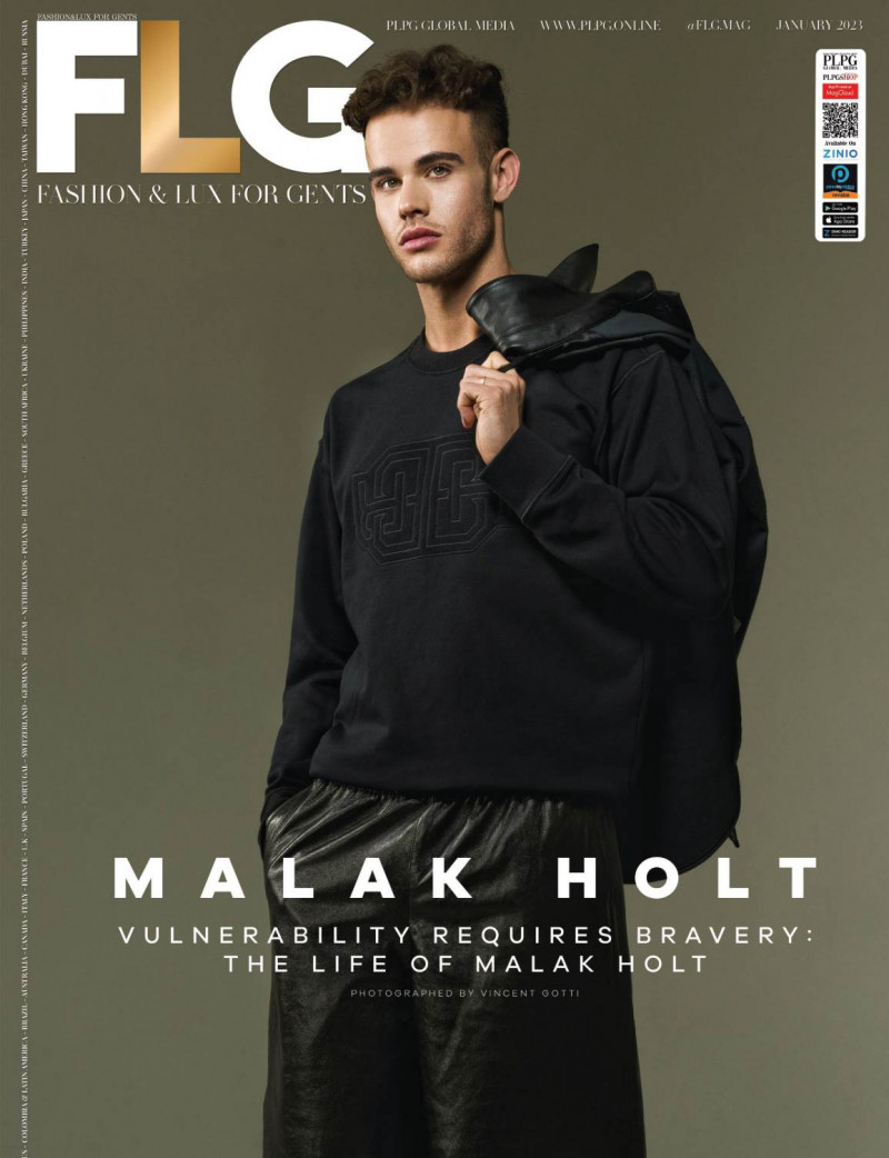 Malak Holt featured on the FLG - Fashion & Lux for Gents cover from January 2023