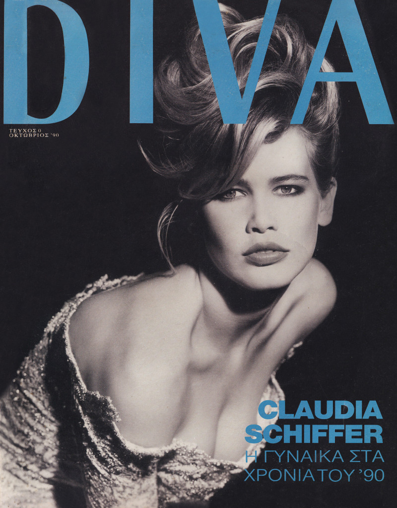 Claudia Schiffer featured on the Diva Greece cover from October 1990