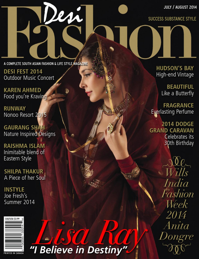 Lisa Ray featured on the Desi Fashion cover from July 2014