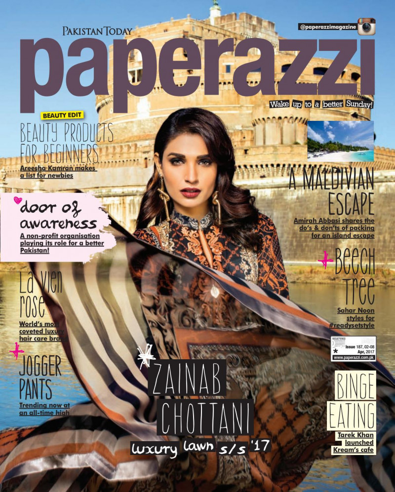 Zainab Chottani featured on the Pakistan Today Paperazzi cover from April 2017