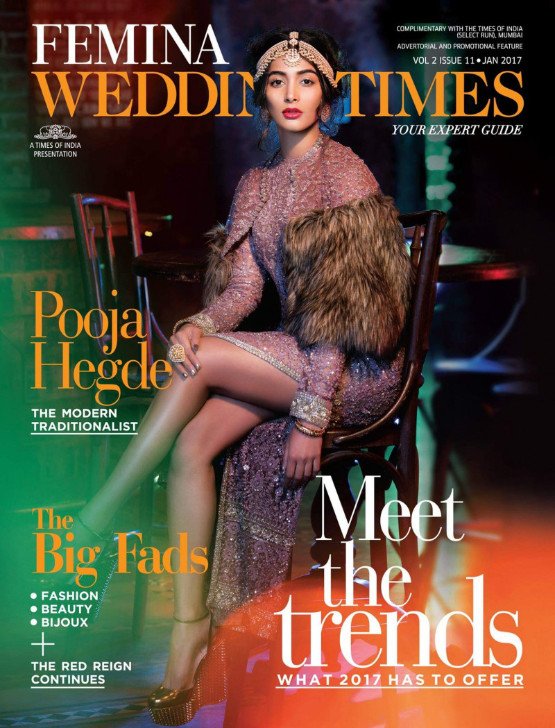 Pooja Hedge featured on the Femina Wedding Times cover from January 2017