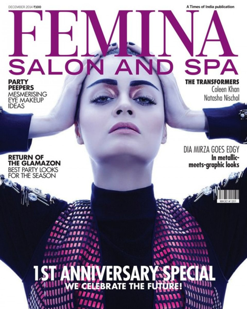 Dia Mirza featured on the Femina Salon and Spa cover from December 2014