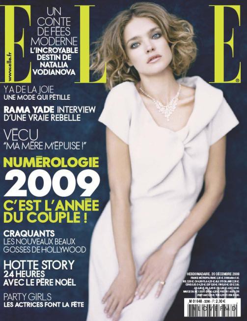 Natalia Vodianova featured on the Elle France cover from December 2008