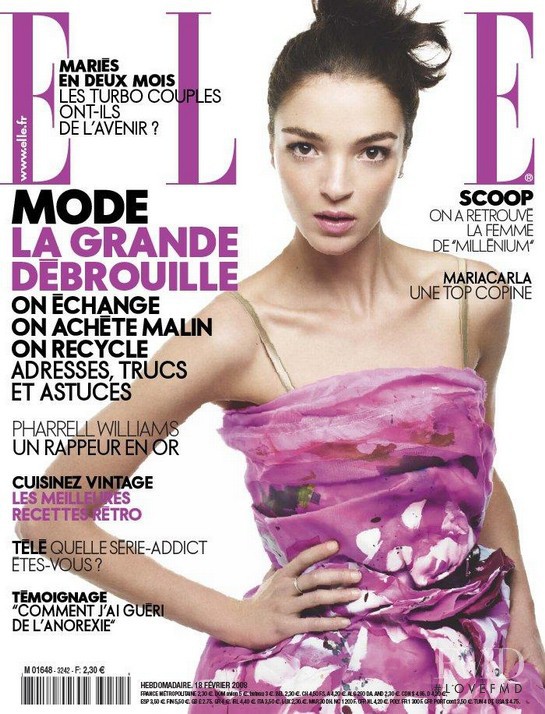 Mariacarla Boscono featured on the Elle France cover from February 2008