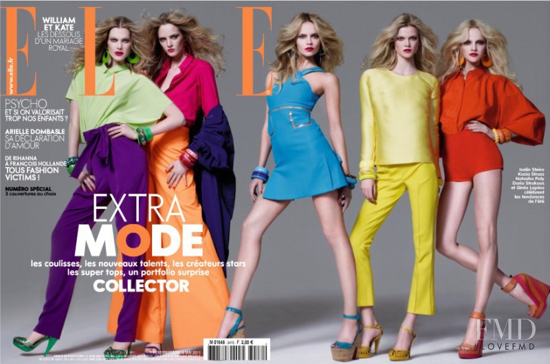 Iselin Steiro, Natasha Poly, Ginta Lapina, Kasia Struss, Daria Strokous featured on the Elle France cover from May 2011