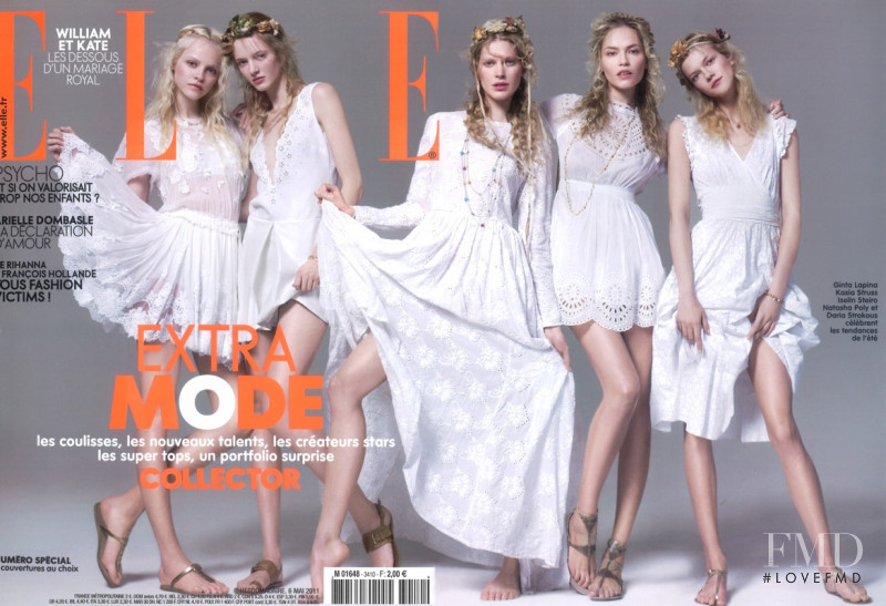 Iselin Steiro, Natasha Poly, Ginta Lapina, Kasia Struss, Daria Strokous featured on the Elle France cover from May 2011