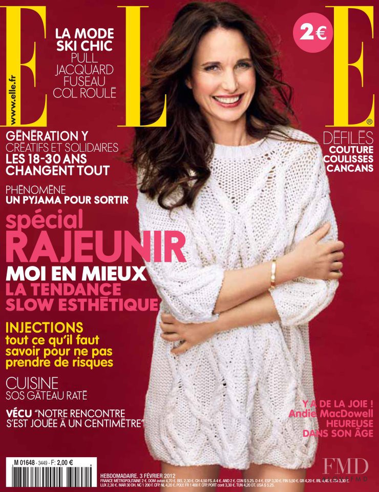 Andie MacDowell featured on the Elle France cover from February 2012