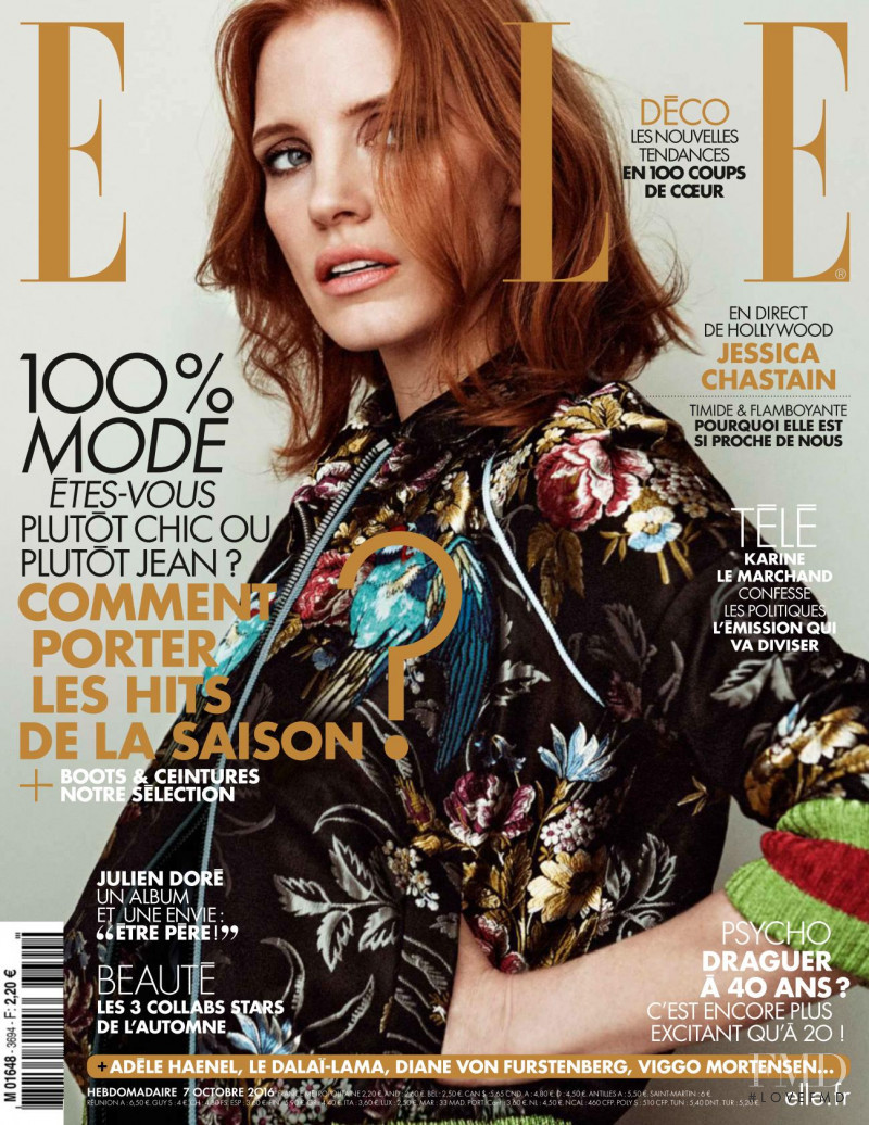 Jessica Chastain featured on the Elle France cover from October 2016